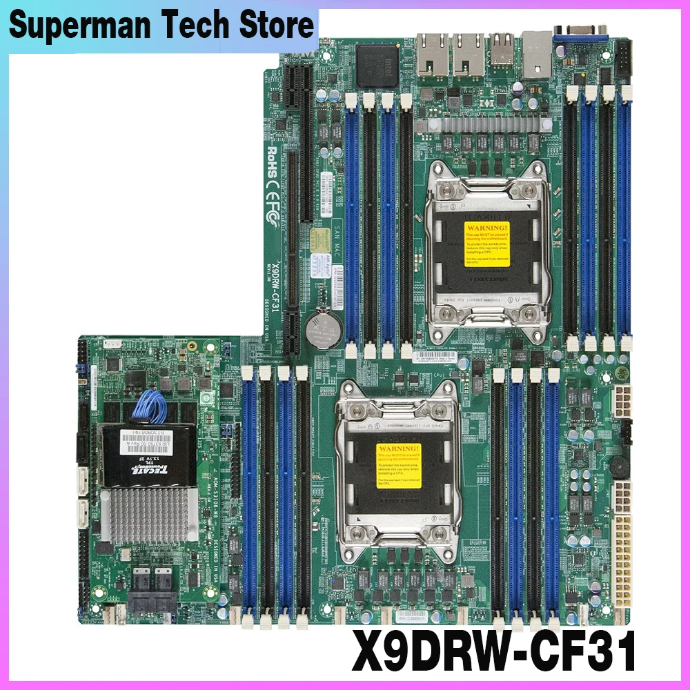 For Supermicro Server Motherboard Xeon E5-2600 V1/V2 Family LGA2011 DDR3 8x SAS3 (12Gbps) X9DRW-CF31