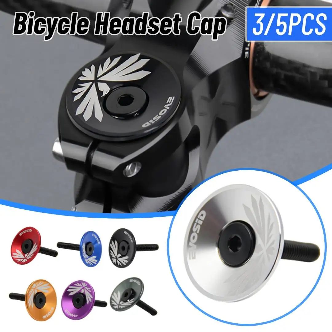 

3/5PCS Bicycle Headset Cap with Screw MTB Road Bike Stem Headset Top Cap Cover Aluminium Alloy Bike Stem Cover Cycling Accessory