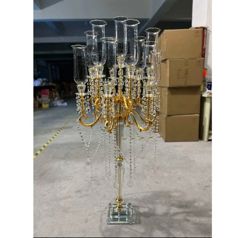 

Beautiful K9 Crystal Clear Tall 9 Arm Crystal Gold Wedding Decor Holder Candleholder Candlestick Candle Sticks Candelabra