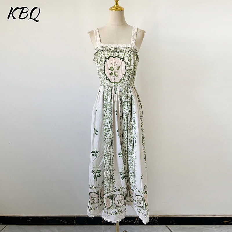 

KBQ Hit Color Printing Slimming Temperament Dresses for Women Square Collar Sleeveless Temperament Tunic Dress Female Fashion