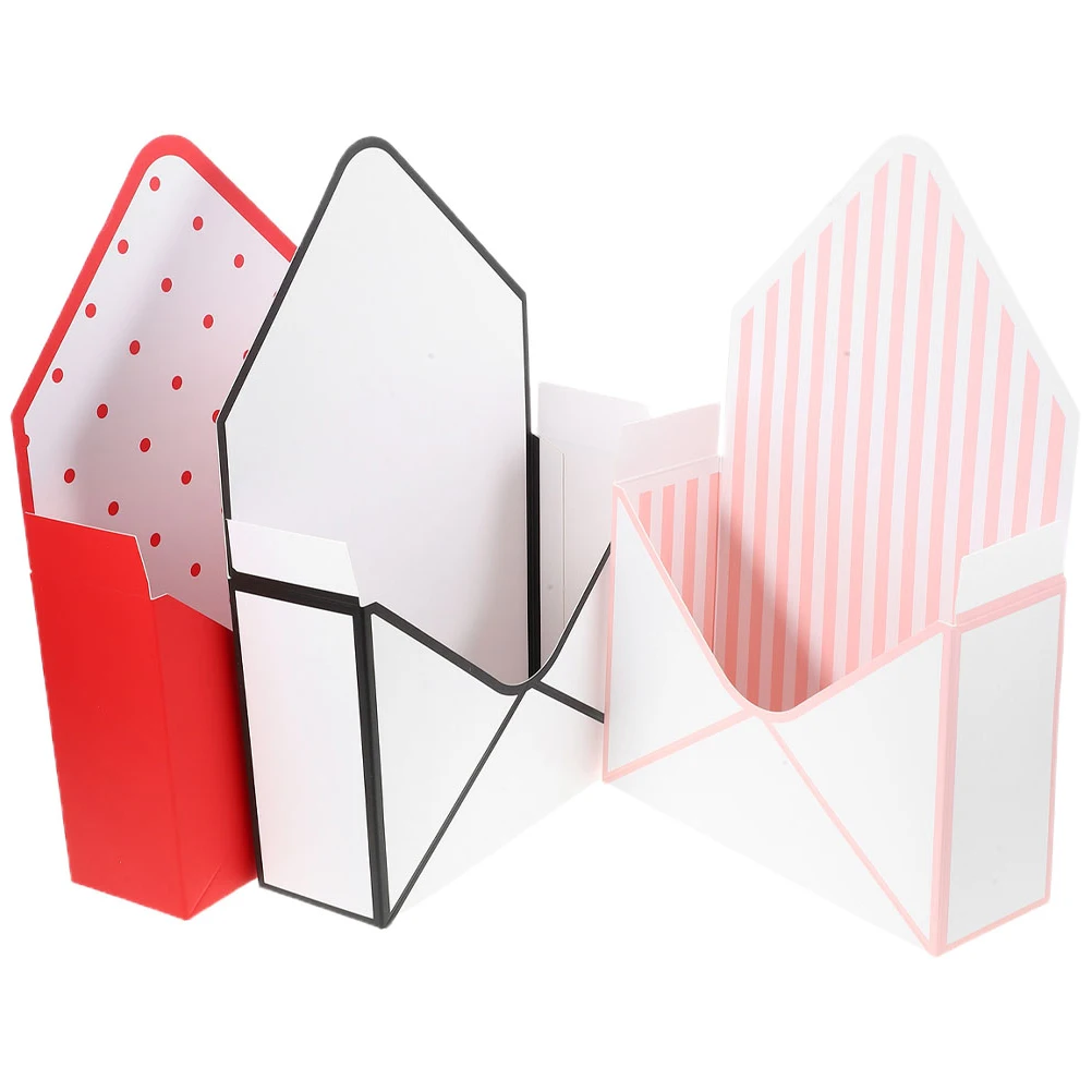 

3 Pcs Flower Box Red Black White Dot Striped Foldable Envelope Shape Bouquet Packaging Gift Wrapping Box For Birthday