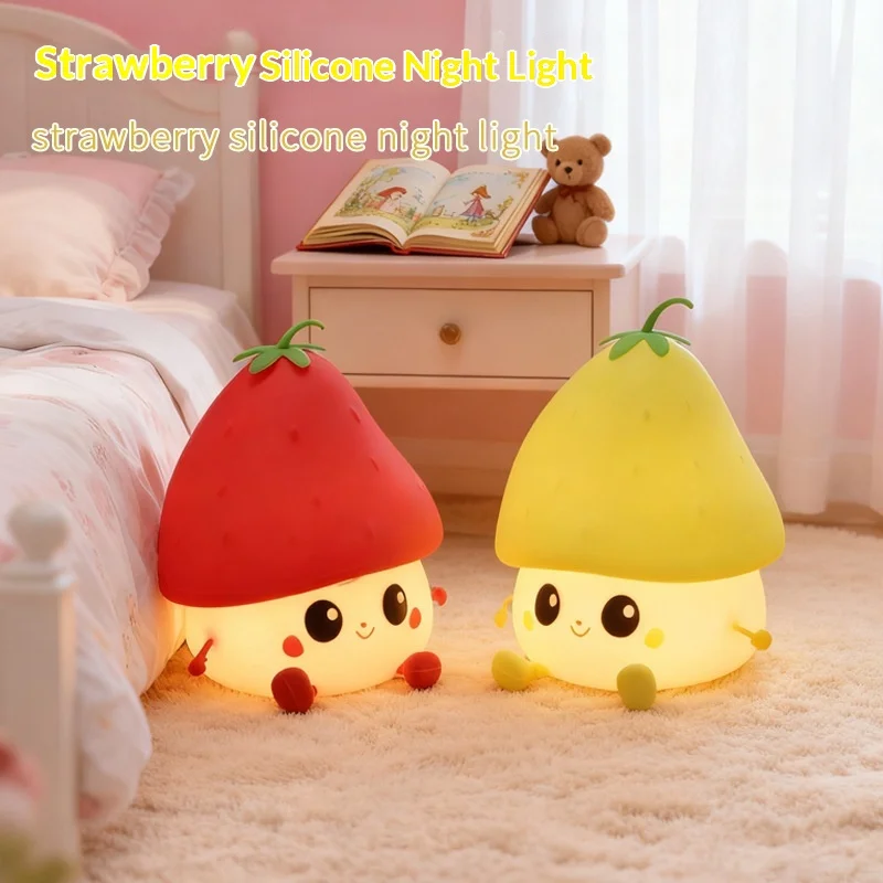 

Strawberry Silicone Tap Night Light Rechargeable Creative Ambient Atmosphere Lamp Bedside Home Decor For Bedroom Living Room