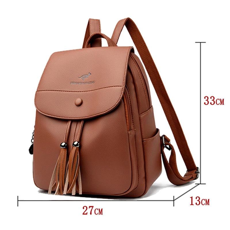 Women tassels Backpack Casual Back Pack for Women High Quality Leather Backpacks Female School Bags for Teenage Girls Sac A Dos