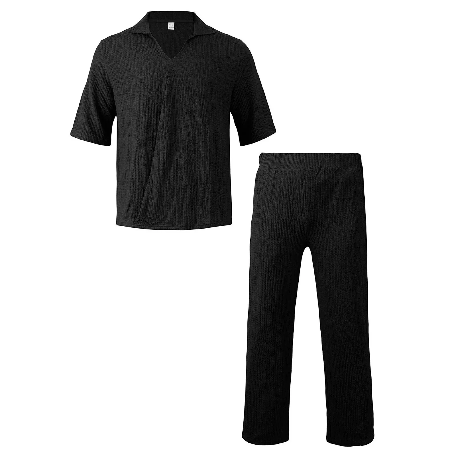 

Mens Vest Male Summer Commuting Suit Solid Color Textured Water Ripple Casual Shirt Short Sleeve Trousers Mens Suits 38 Short