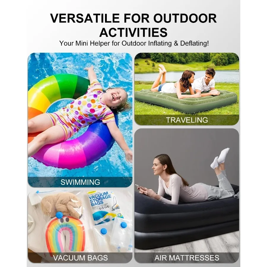 Pompa d'aria gonfiabile portatile per viaggi in campeggio: mini pompa per vuoto elettrica aggiornata da 5 kPa con batteria ricaricabile per gonfiabile