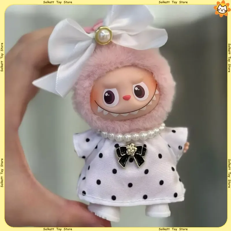 

Only Clothes For Mini Labubu Dolls 4th Generation 10cm Clothing Bow Lady Fashion Set Cute Strawberry Skirt Color Hat Outfit 4.0