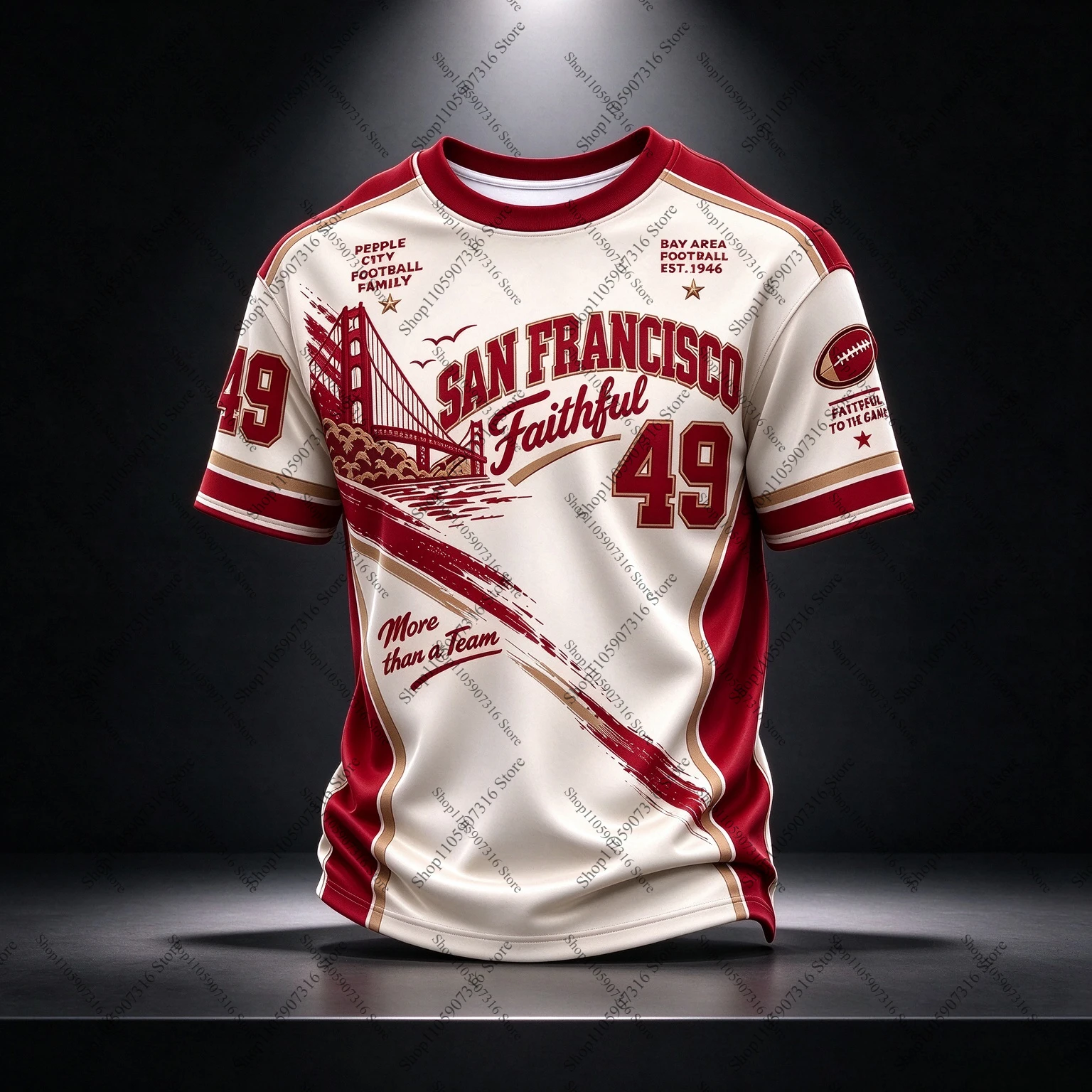 San Francisco 49ers Retro Golden Gate Bridge Print T-shirt Men Street Style Rugby Fan Casual Sports Tee Unisex