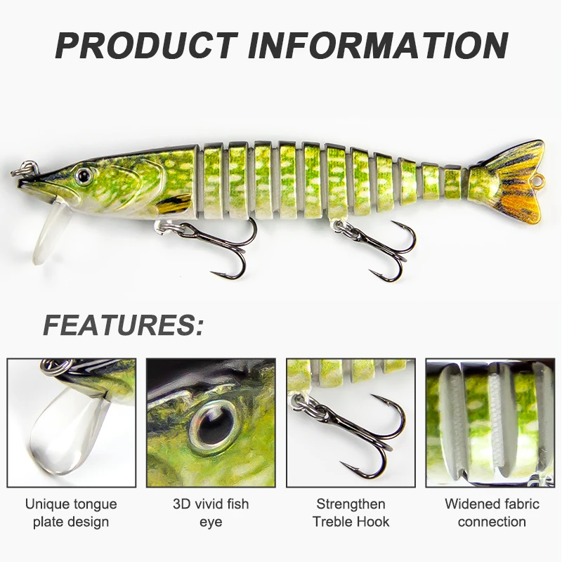 Banshee 11.4cm Trolling Swimbait Fishing Lures Jointed Sinking Crankbait Wobbler For Pike Trout 13 Segment Hard Artificial Baits