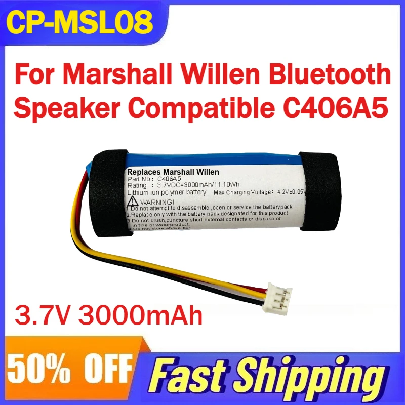 

CP-MSL08 3.7V 3000mAh Battery for Marshall Willen Bluetooth Speaker Compatible C406A5 Rechargeable Batteries