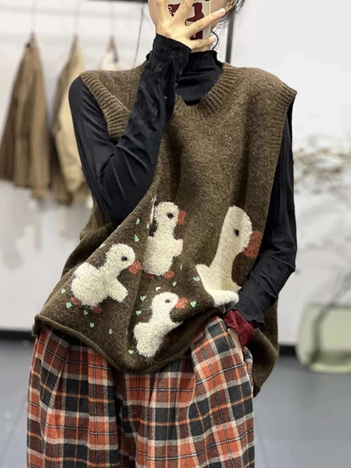 

Весенне-осенний вязаный женский жилет Du, свободный V-образный вырез, внутренняя и верхняя одежда, свитер с накладкой на плечо Faion Commute Sle