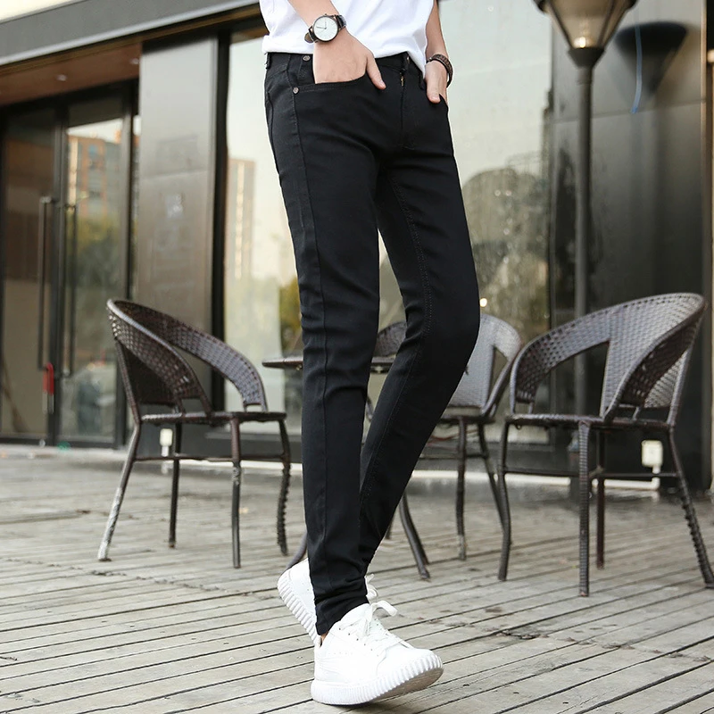 Pantalones informales de sarga para hombre, Pantalón pitillo, color blanco y negro, primavera y verano, venta al por mayor, 2020