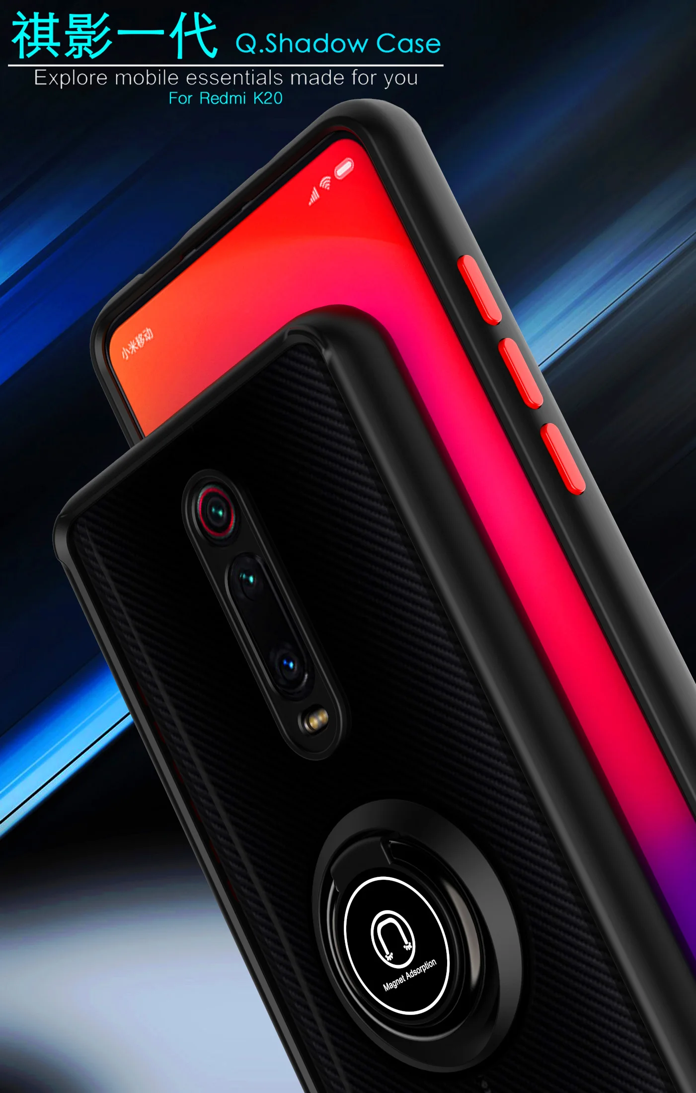 Magnetic Metal Ring Holder Armor Shockproof Phone Case For Xiaomi Mi 9T Pro Redmi K20 TPU Bumper Hard Plastic Matte Back Cover