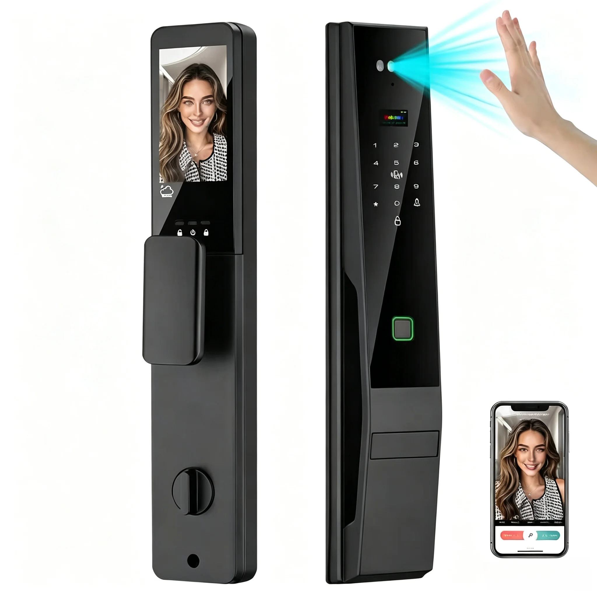 Video Phone Locks Compatible Intercom Front Wifi Fingerprint Digital Camera Metal 3d Face Unlock Recognition Smart Door Lock