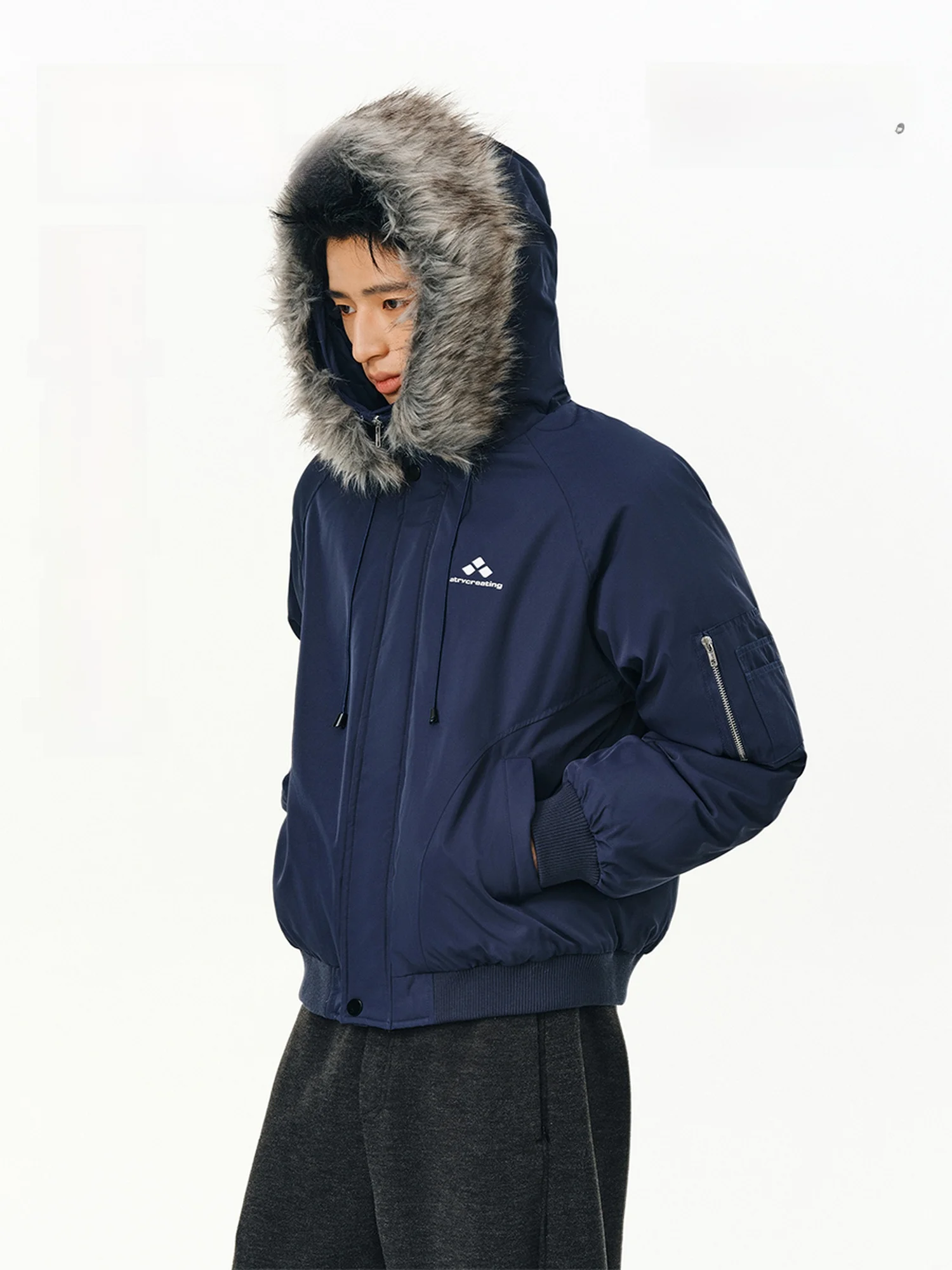 

ATRY Men's Thiened Cotton Jaet Hooded Winter Warmth Retro American Sle Cold Proof Stand Collar Youth Faion Outerwear