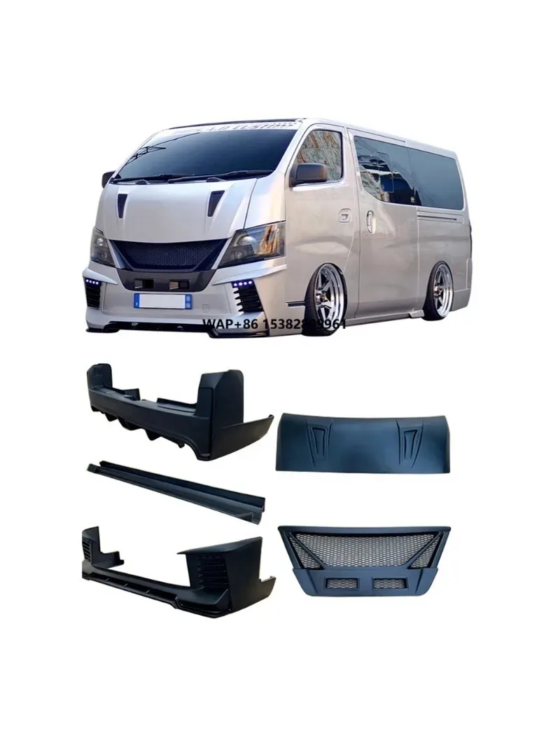 

Комплект обвеса для Nissan Urvan NV350 E26 2012-2016: передний и задний бамперы, боковые пороги, капот, решетка радиатора, модифицированный обвес для узкой кузовной версии
