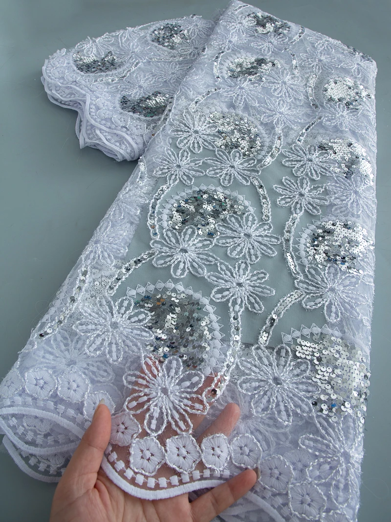 

2025 французская сетчатая тюлевая кружевная ткань, свадебная нигерийская кружевная вышитая ткань с блестками, высокое качество для женщин, 2,5 ярда 4527