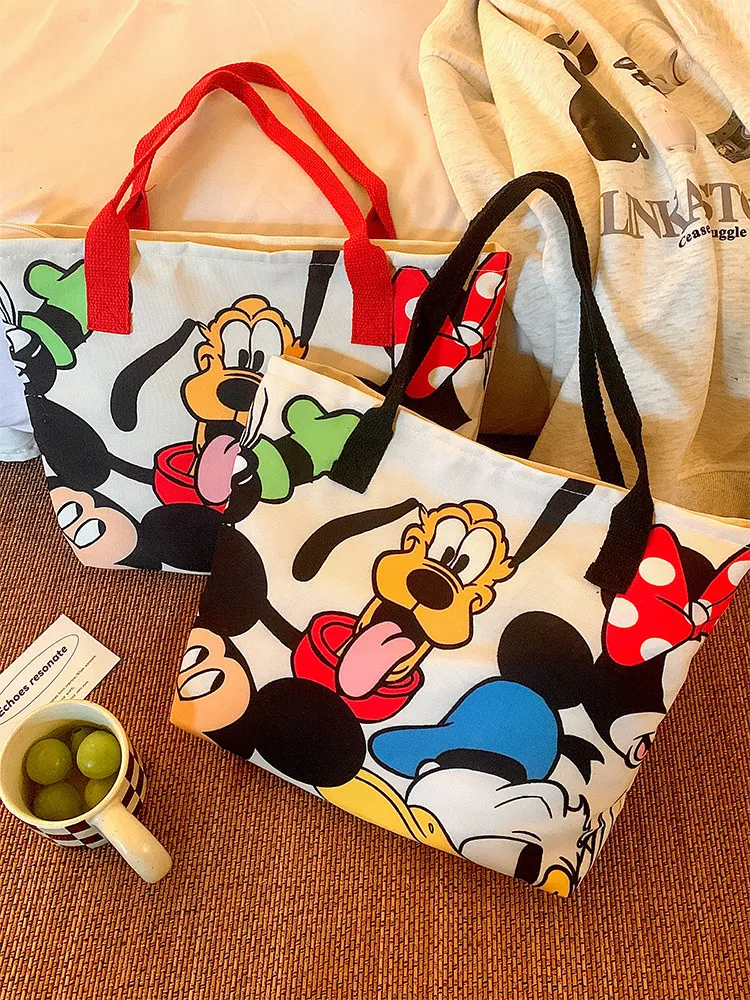 

Новая большая холщовая сумка с Микки Маусом, женская милая сумка через плечо, портативная сумка-шоппер