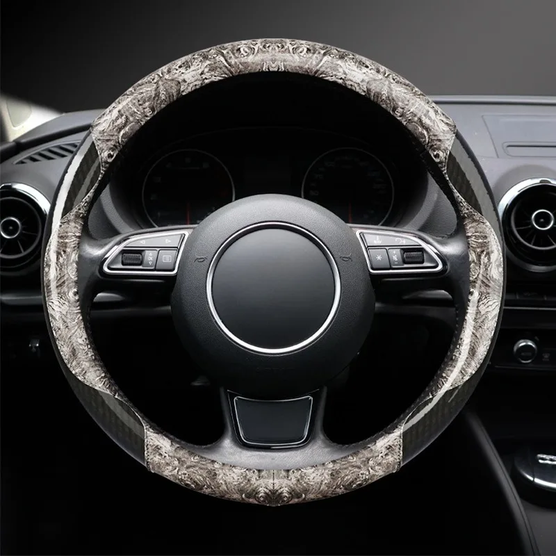 Leather Car Steering Wheel Cover Universal Wood Grain Steering Wheel Covers Car Accessories Interior O/D Shape Steering Covers