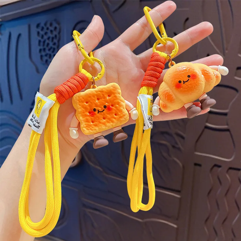 Cartoon Bread Cookie Burger Pendant Keychain Kids Friends Charm Backpack Hanging Key Chain Creativity Food Series Keyring Gift view 2