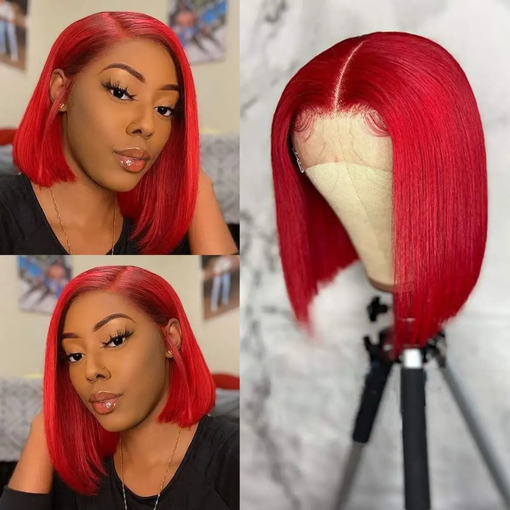 Peluca de encaje Bob corto recta prearrancada con pelo de bebé peluca de encaje transparente 13X4 cabello humano brasileño Real para mujeres negras