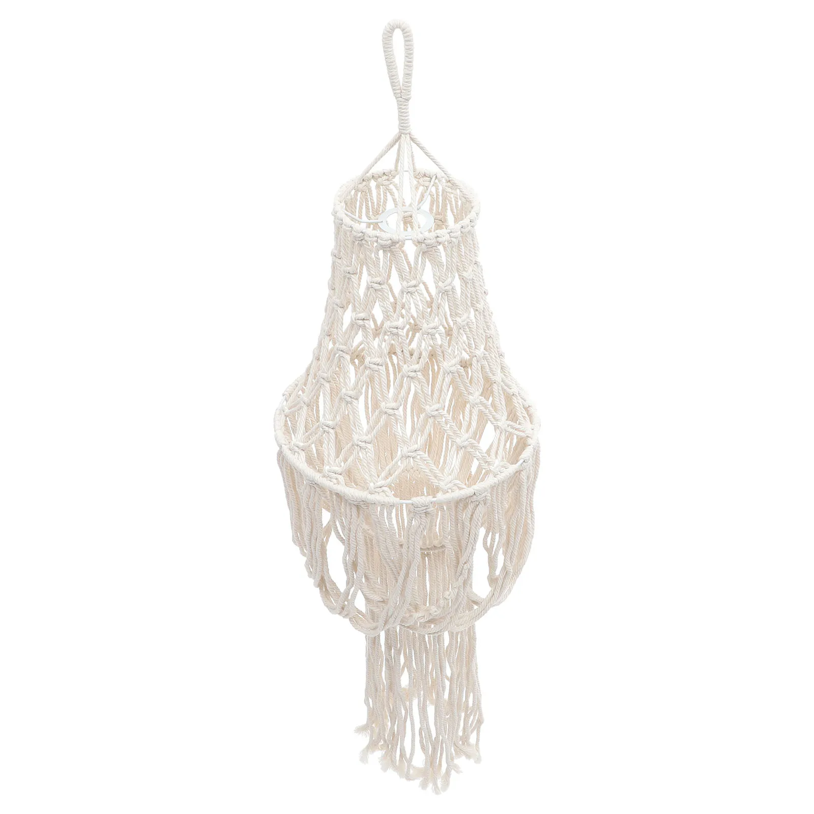 Paralume in corda di cotone intrecciata, macramè bohémien, copertura per lampada a sospensione, nappa bianca, accessori per la decorazione del soggiorno della camera da letto