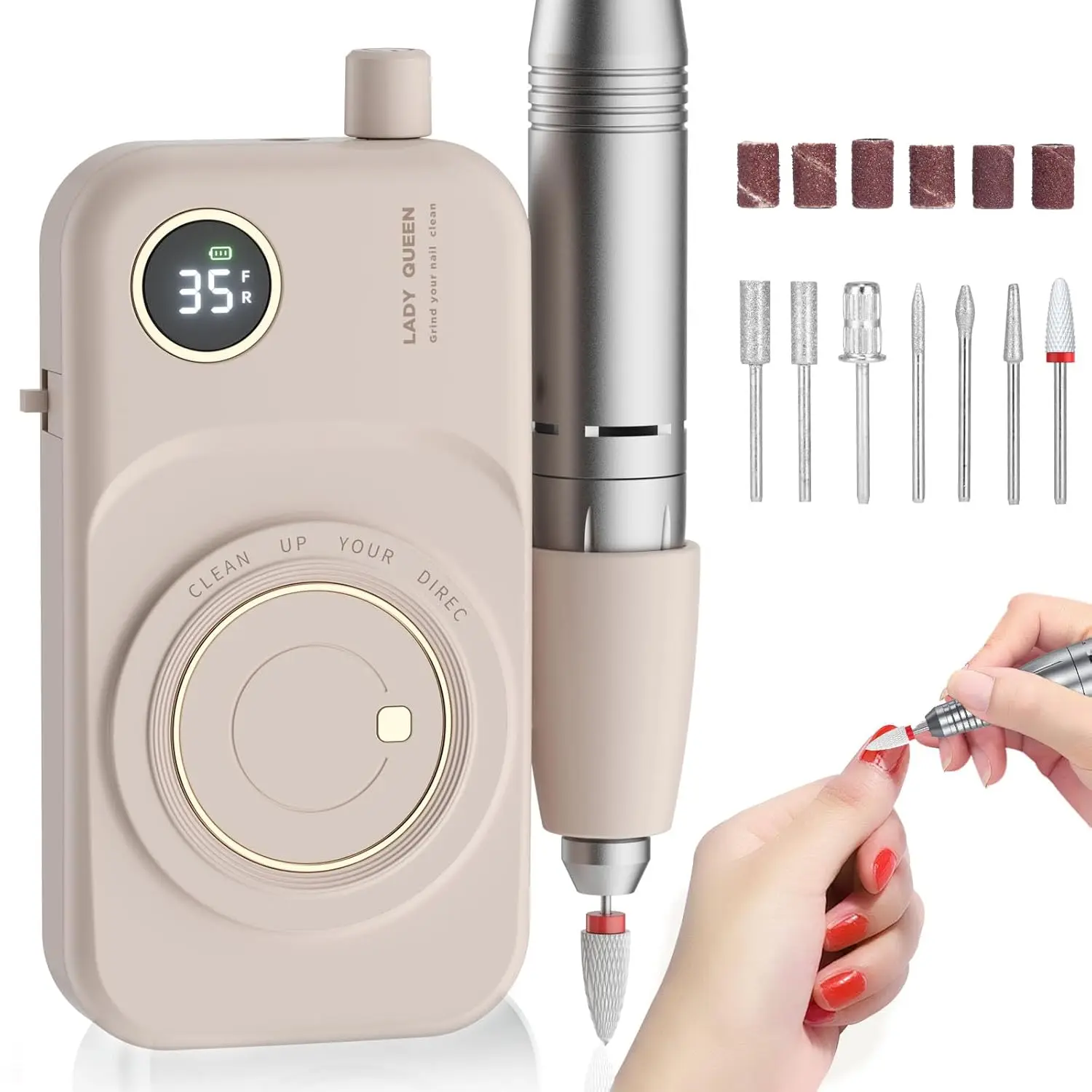 35000RPM Cordless Nail Drill: Rechargeable Efile for Acrylics & Gels, Manicure Kit with Bits, Pink