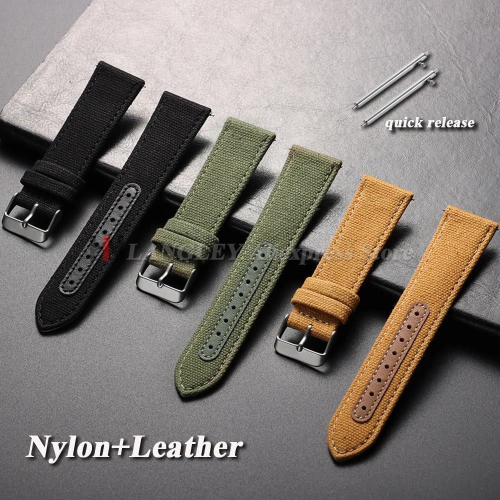 

20 мм 22 мм нейлоновый ремешок для часов из натуральной кожи, быстросъемный плетеный парусиновый универсальный браслет для мужчин и женщин, сменный браслет
