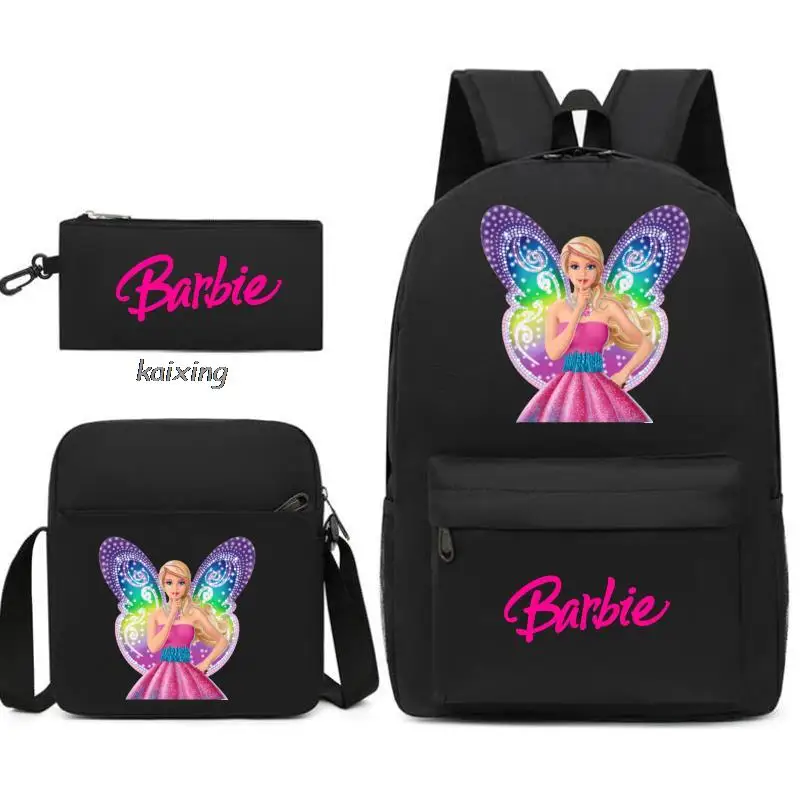 3Pcs Sets Barbie the movie Backpack Women Men Backpack Laptop Travel Backpack Female Male Shoulder Bag Mochilas Gift