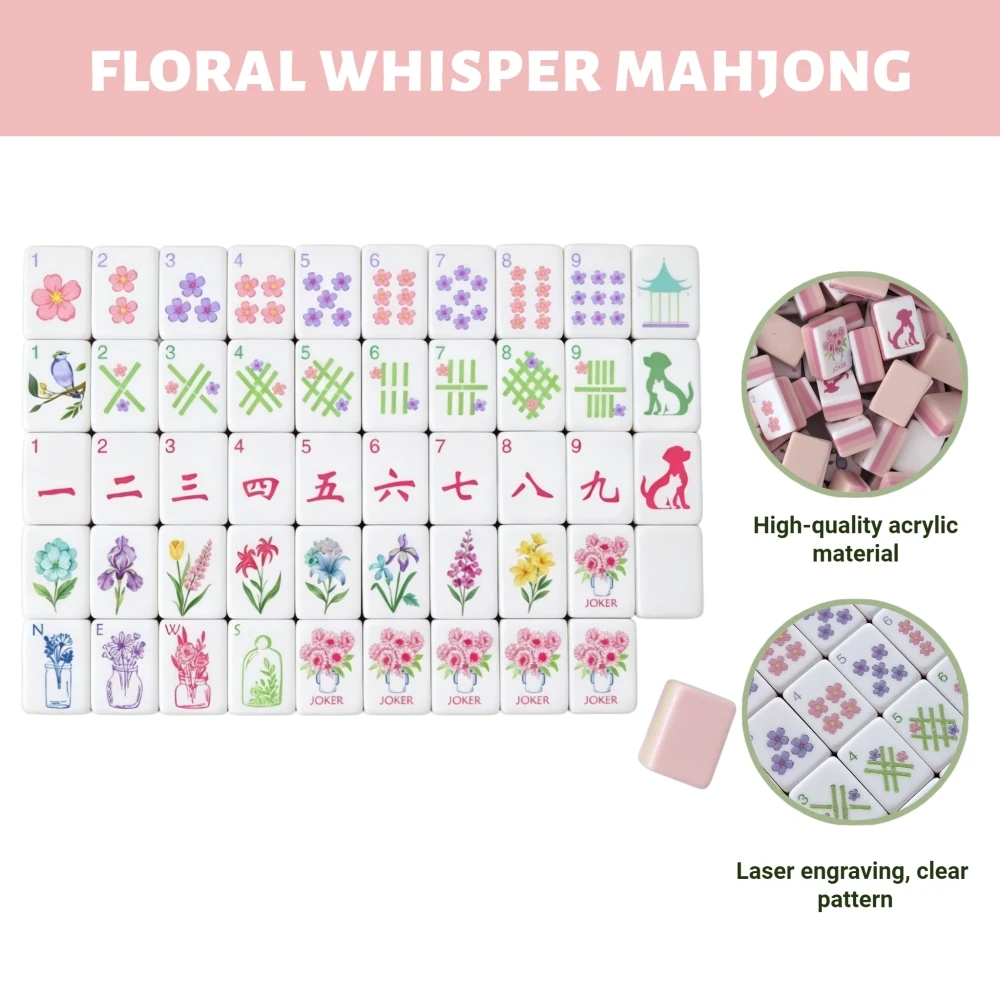 Acrylic American Mahjong Tile Mah Jongg Tiles for Hand Shuffle Classic Table Game for Adults Game Night Social Club Travel Gifts