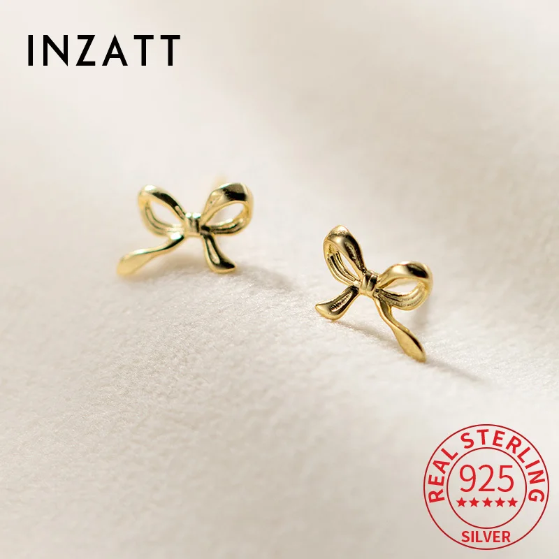 

INZATT Real 925 Sterling Silver Bowknot Stud Earrings for Women Classic Fine Jewelry Light Luxury Accessories