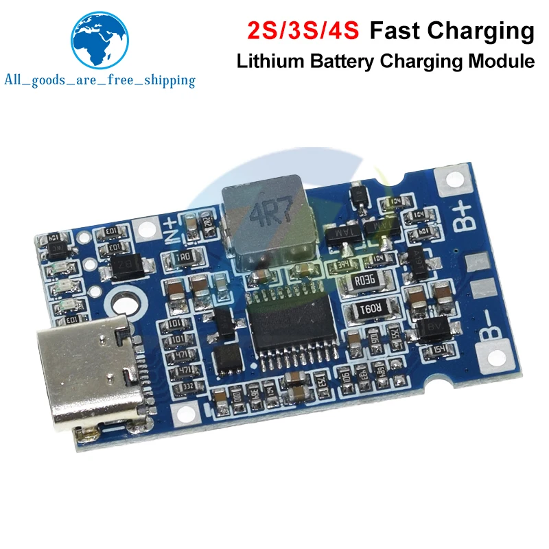Tipe-C USB 2S 3S 4S BMS 4.5V-15V 18W 2A Modul Pengisi Daya Baterai Lithium Mendukung QC Pengisian Cepat dengan Perlindungan Suhu