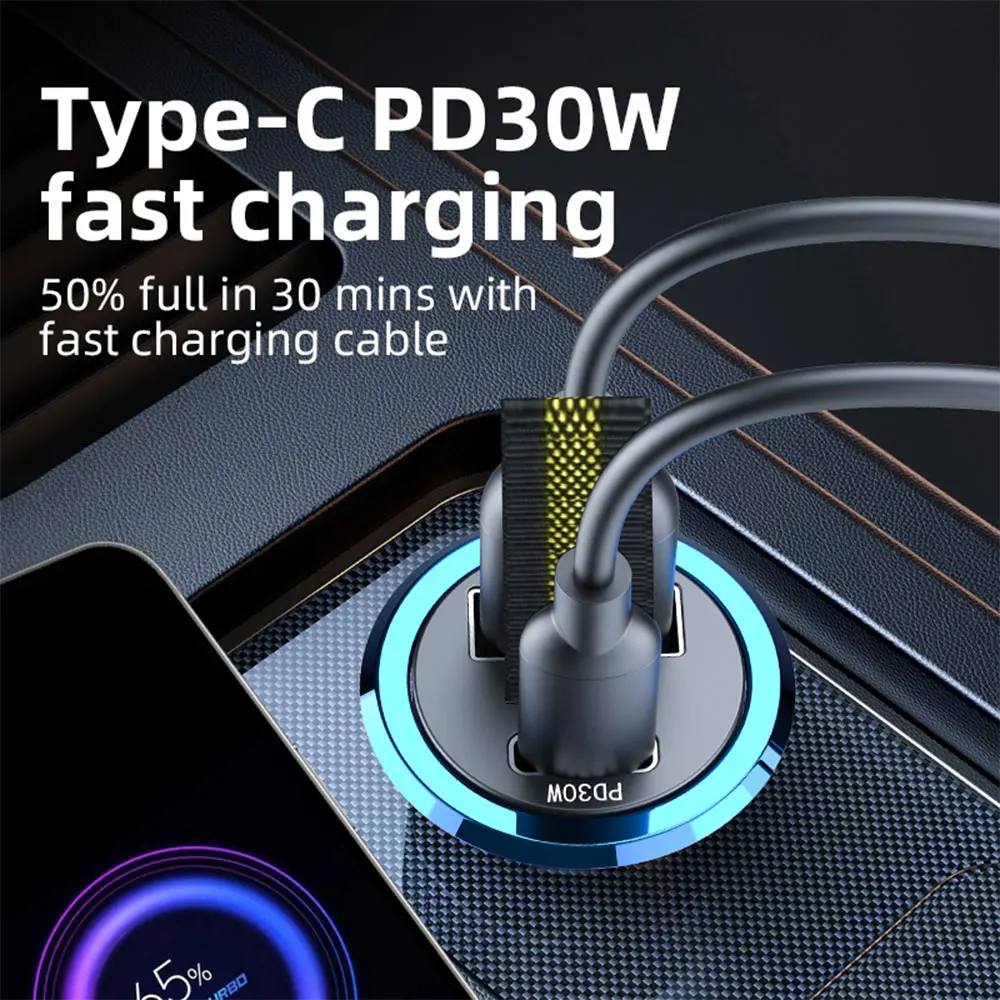 200W Mini USB Car Charger Super Fast Charging Type-C PD Quick Charge Car Phone Charger Adapter for iPhone 15 Huawei Samsung