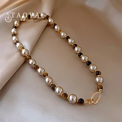 Maillard Natural Tiger's-eye Champagne Pearl Bead Necklace For 2024 Fashion Jewelry Women's Sexy Sweater Chain Neck Accessories