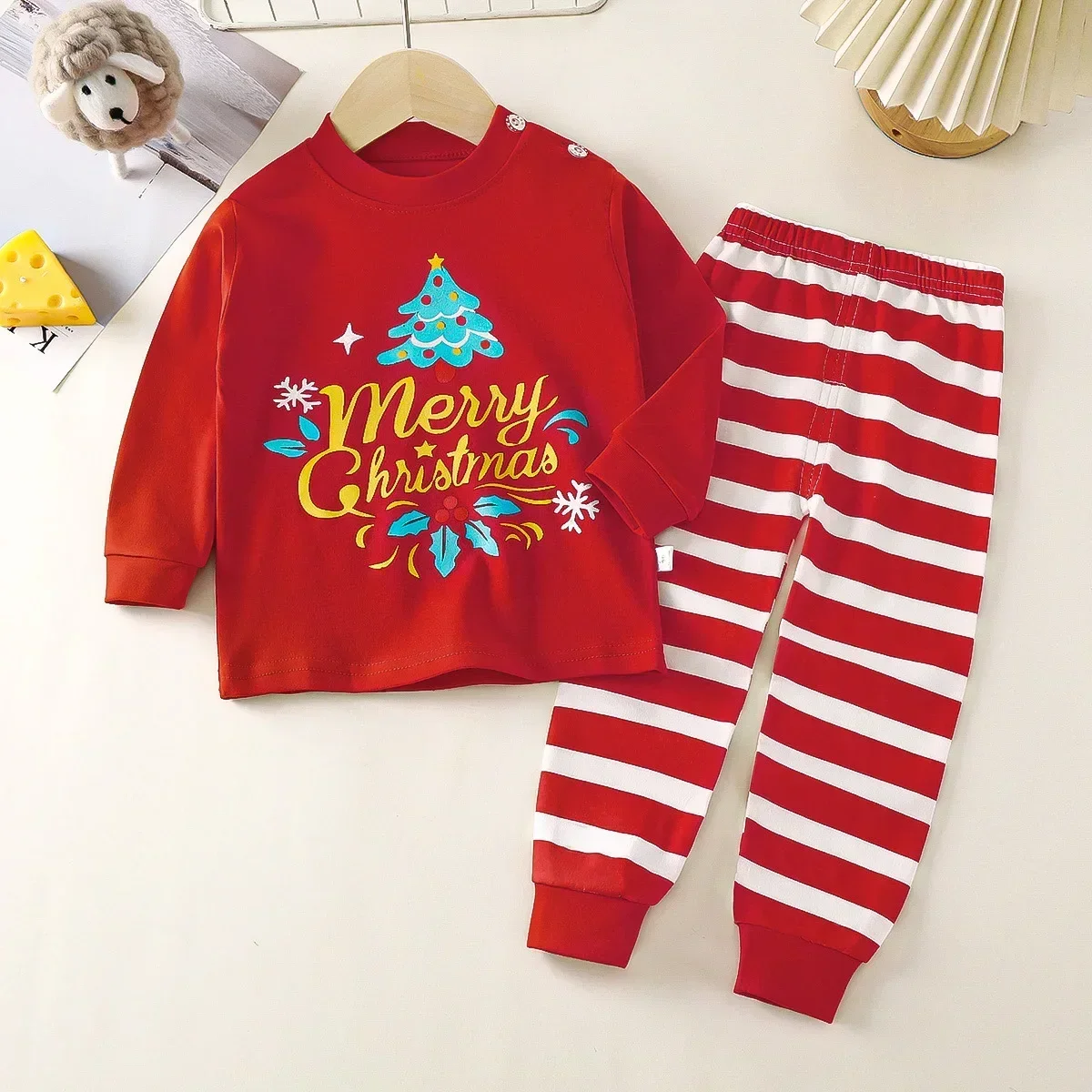 Baby Boys Girls Christmas Warm Pajamas Kids Xmas Cartoon Long Sleeve Pyjamas Children\'s Autumn Winter Sleepwear Clothing Sets