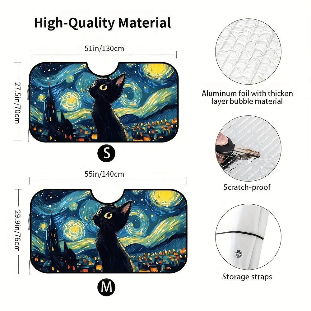 1pc, Cat Attern Windshield Sunshade For Cars, Lightweight And Foldable, Adds Visual Appeal To Vehicle Interiors And Daily Parkin