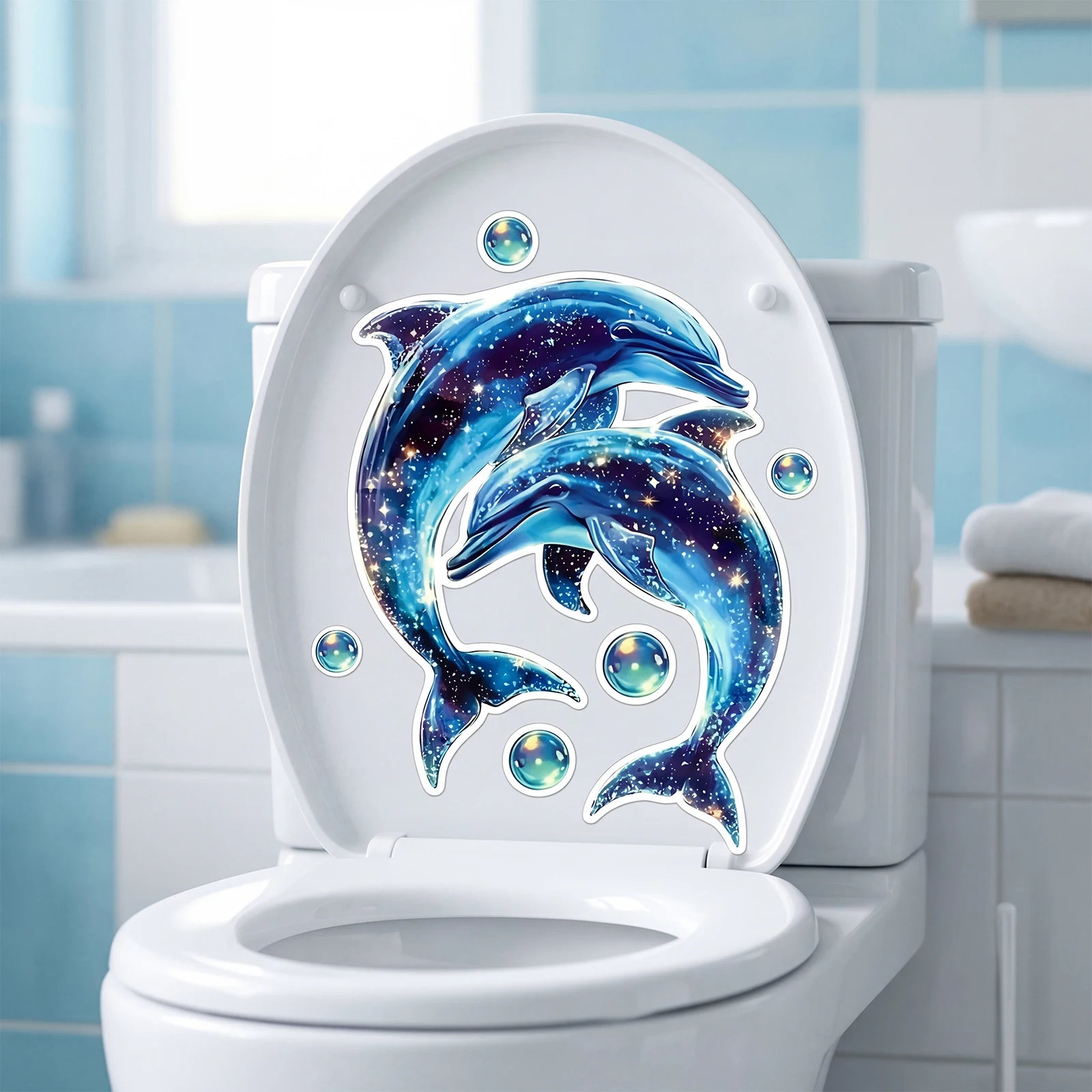 Glow in The Dark Dolphin Toilet Stickers Bedroom Entryway Bathroom Home Decor Wall Stickers Removable Stickers for Toilet Lid
