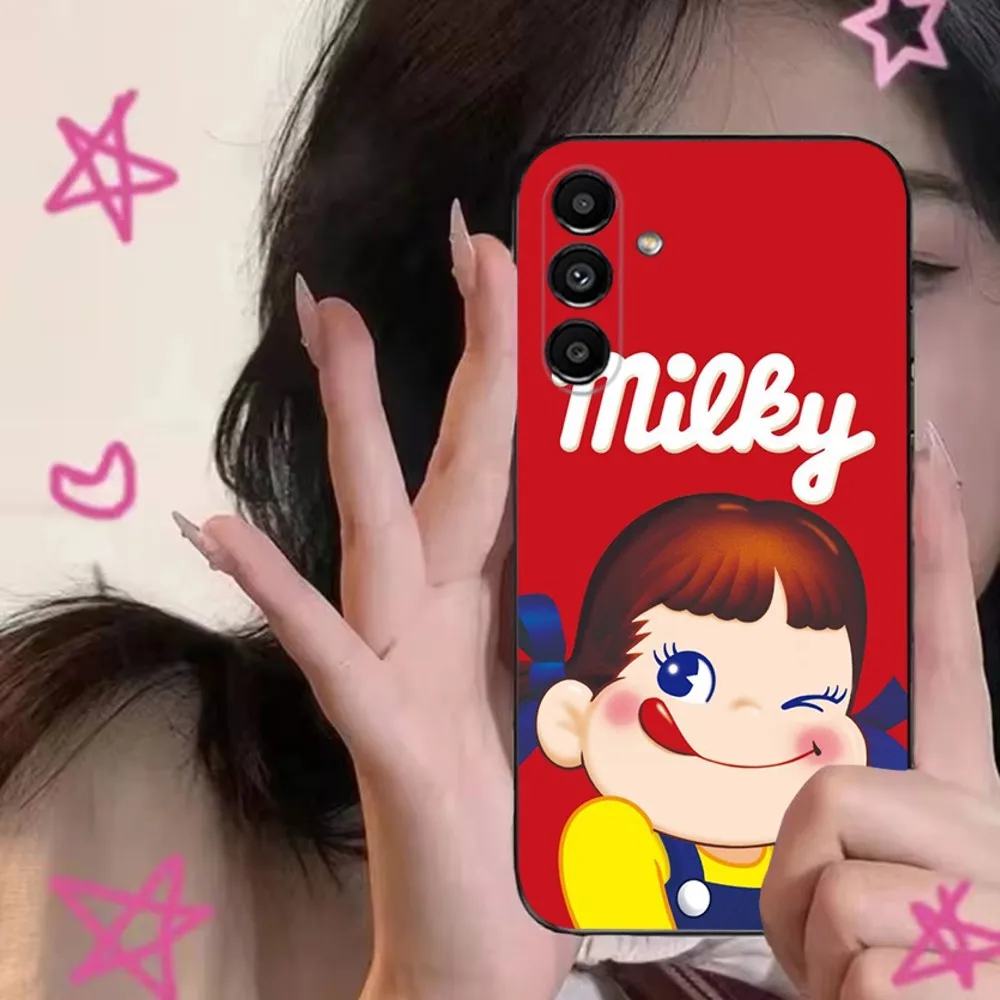 Fujiya Milky Peko-Chan  Phone Case For Samsung S24,S21,S22,S23,S30,Ultra,S20,Plus,Fe,Lite,Note,10,9,5G Black Soft Cover