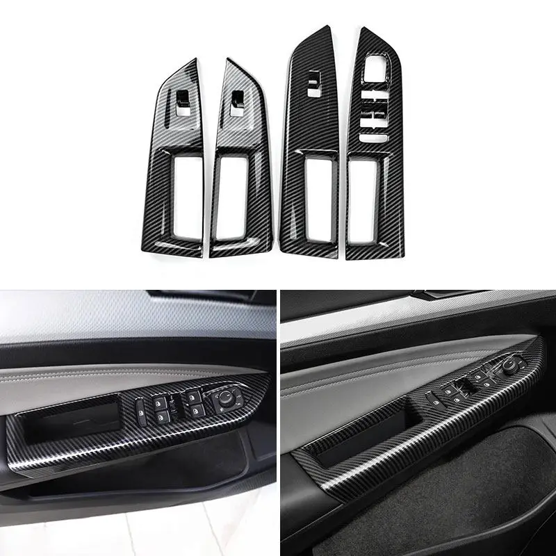 

4pcs Car-styling Carbon Fiber Texture Interior Door Window Lift Switch Button Frame Cover Trim For VW Golf 8 MK8 2021 2022 LHD