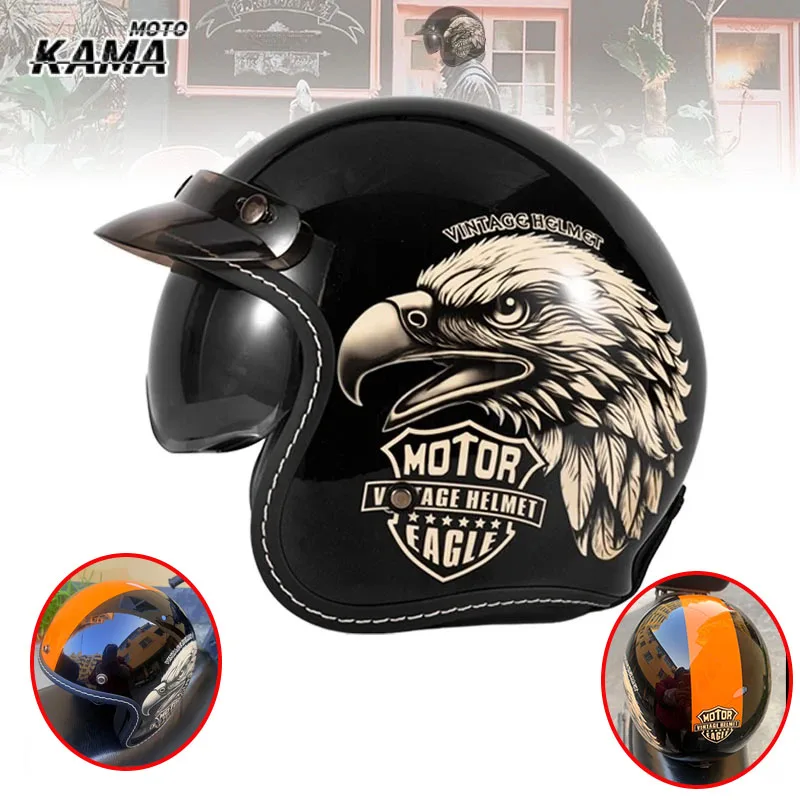 Casque de Moto à visage ouvert chaud casque de Moto Vintage Unique rétro Moto 3/4 demi-casque doublure amovible cascocascospara moto