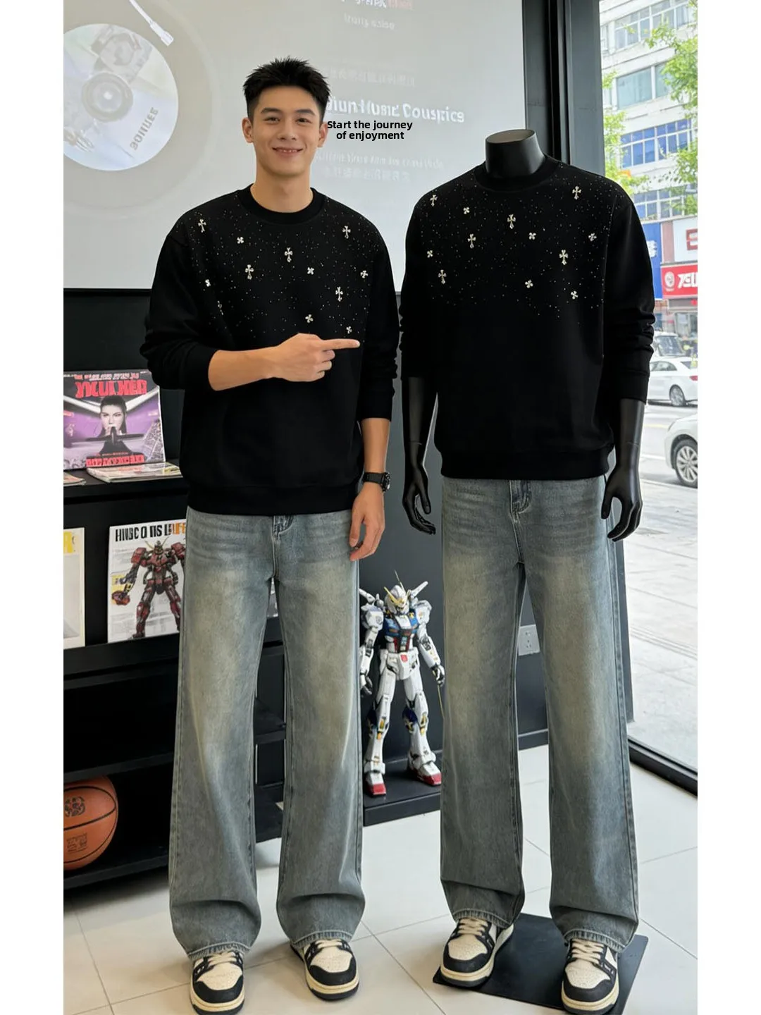 

Cleanfit Blue Straight Leg Men's Jeans mid Waist High Street Vibe Spring Knife Lift Trousers Casual Straight Fit Jeans