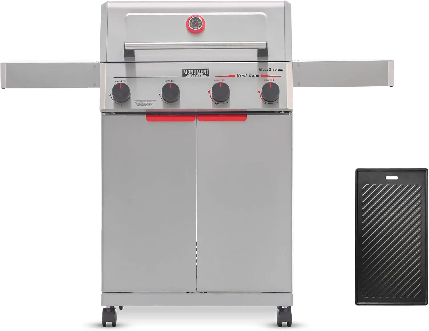 

Stainless Steel 4-Burner Propane Gas Grill with 37,000 BTU, 525 sq.in Cooking Area, Reaches 500°F in 5 Mins, Includes Broil Zone, Foldable Shelves, Knob Controls, Built-In Thermometer, and Cooking Plate