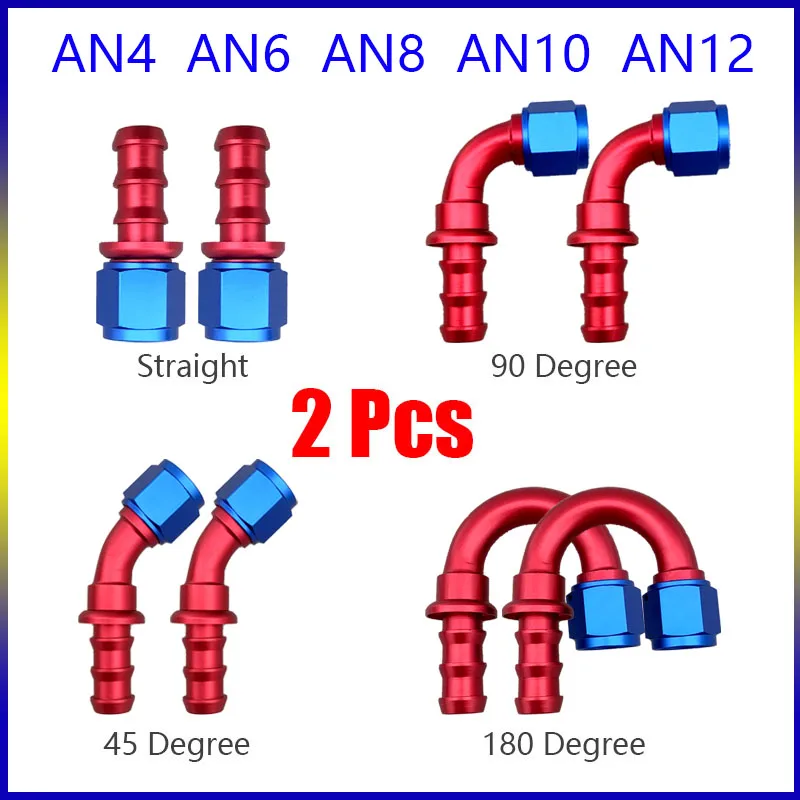 2Pcs Red Blue AN4 AN6 AN8 AN10 AN12 Push-on Hose End Fittings Fuel Oil Cooler Hose Fitting 0 45 90 180 Degree Connection Adapter