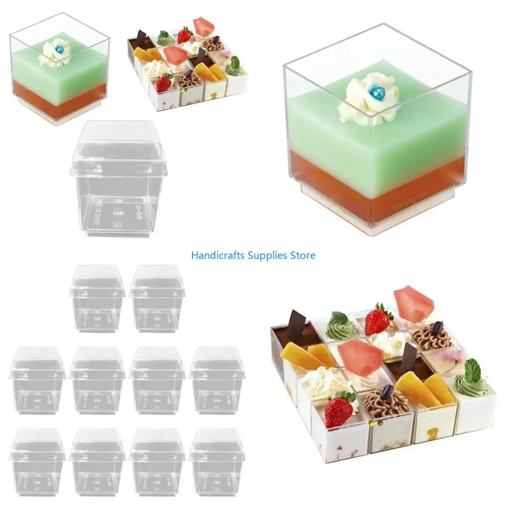 R1WA 10pcs Disposable Dessert Cups with Lid Clear Plastic Mousse Cup for Pudding Appetizer Jelly Yogurt Kitchen Supplies