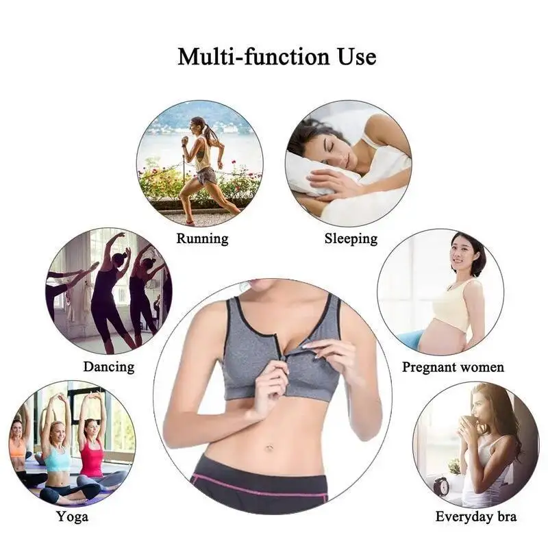 

BabYoung Sports S-XXXXXL Women Underwear Fiess Push Up Front Zipper Yoga Crop Top Bra Athletic Vest Sportswear Plus Size