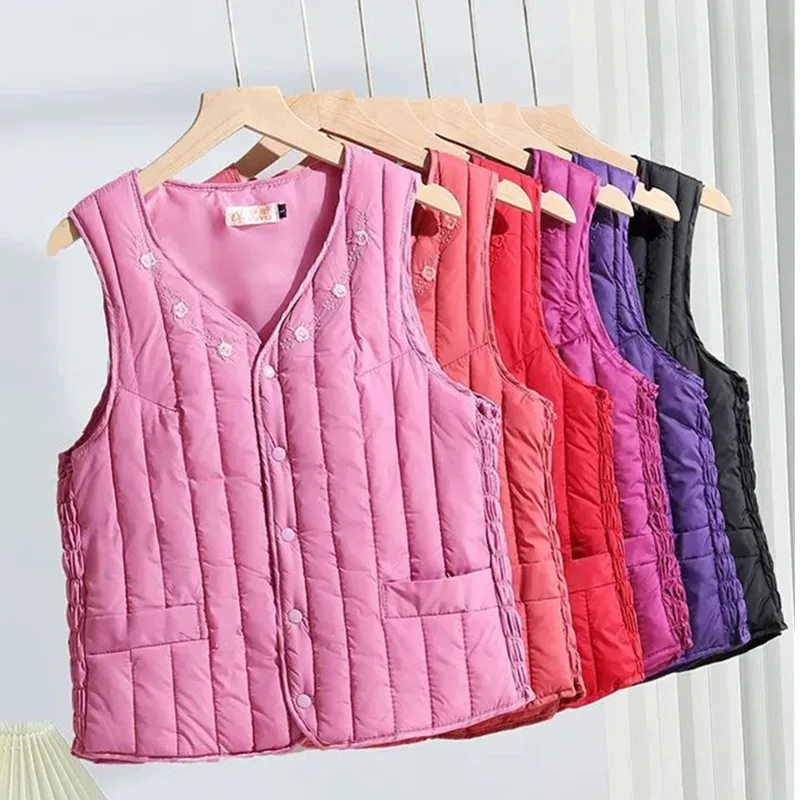 

Autumn Winter New Down Cotton Vest Women's Inner Wear Warm Waistcoat Top Lightweight Slim Sleeveless Coat Female Short Outwear