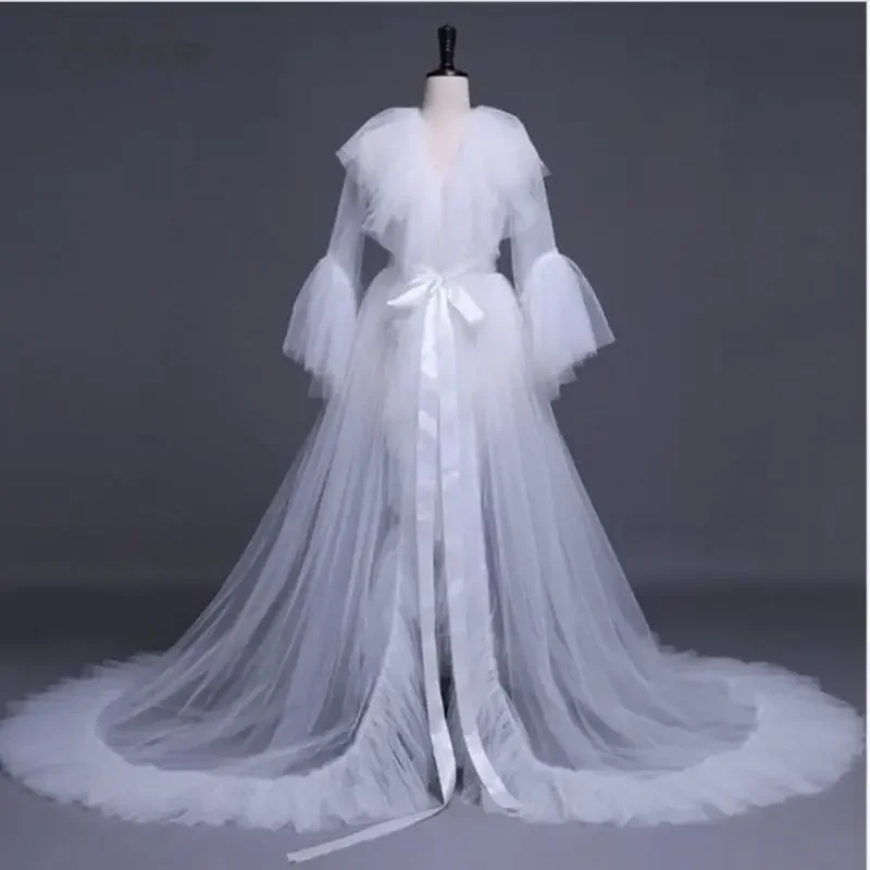 ALTERPhotography-Robe de douche de bébé pour femme, épaules dénudées, manches longues, robe en tulle, robe douce pour femme enceinte