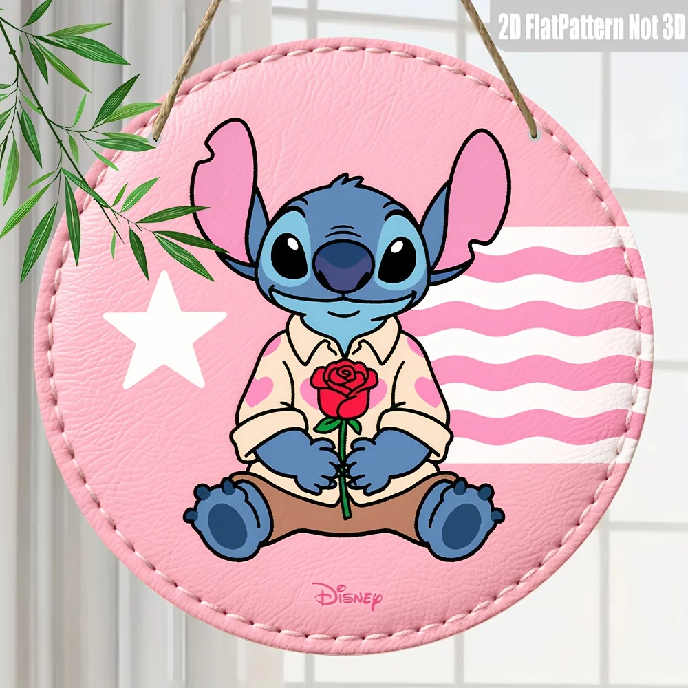 مسطح ثنائي الأبعاد، قطعة واحدة، لافتة خشبية مستديرة على شكل غرزة ديزني، فن جداري ثنائي الأبعاد للمنزل والمكتب وغرفة المعيشة - ديكور متعدد الوظائف (بدون قوة