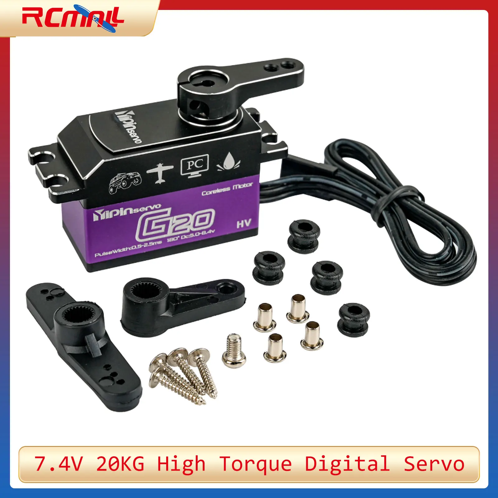 

High Torque 7.4V 20KG Digital Servo Full Metal Short Body Coreless Motor RC Servos for Rock Climbing Car Aircraft Robot