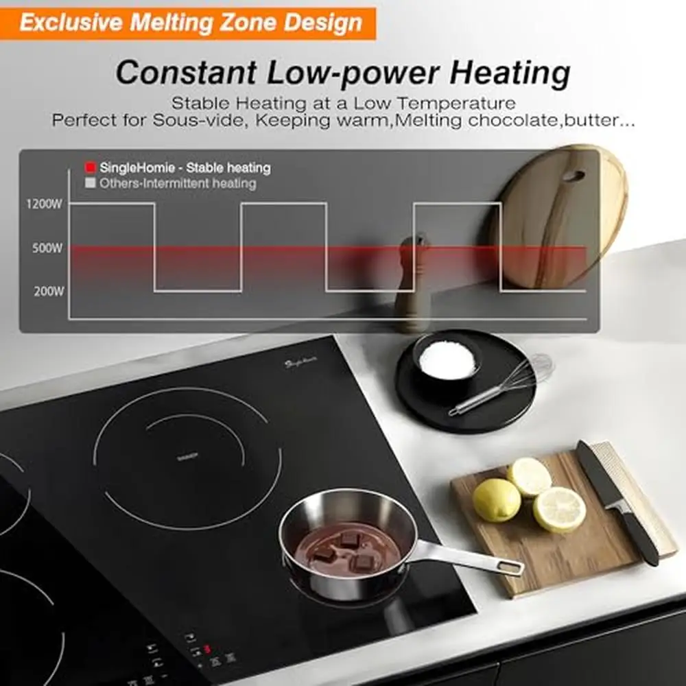 30 Inch Electric Cooktop 4 Burners Ceramic Radiant Touch Control High Power Fast Heating Expandable Zone Melting Burner Child