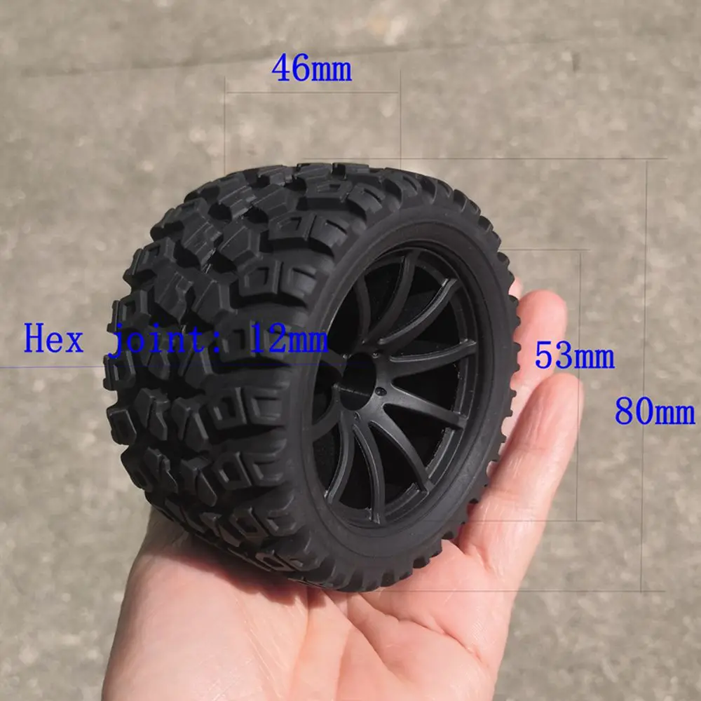 4 Pcs  RC 1:16 Truck Tire For Trxs1/16 E-Revo Rubber Tire Diameter 80mm Coupler 12Mm Toy Car Soft Rubber Tires